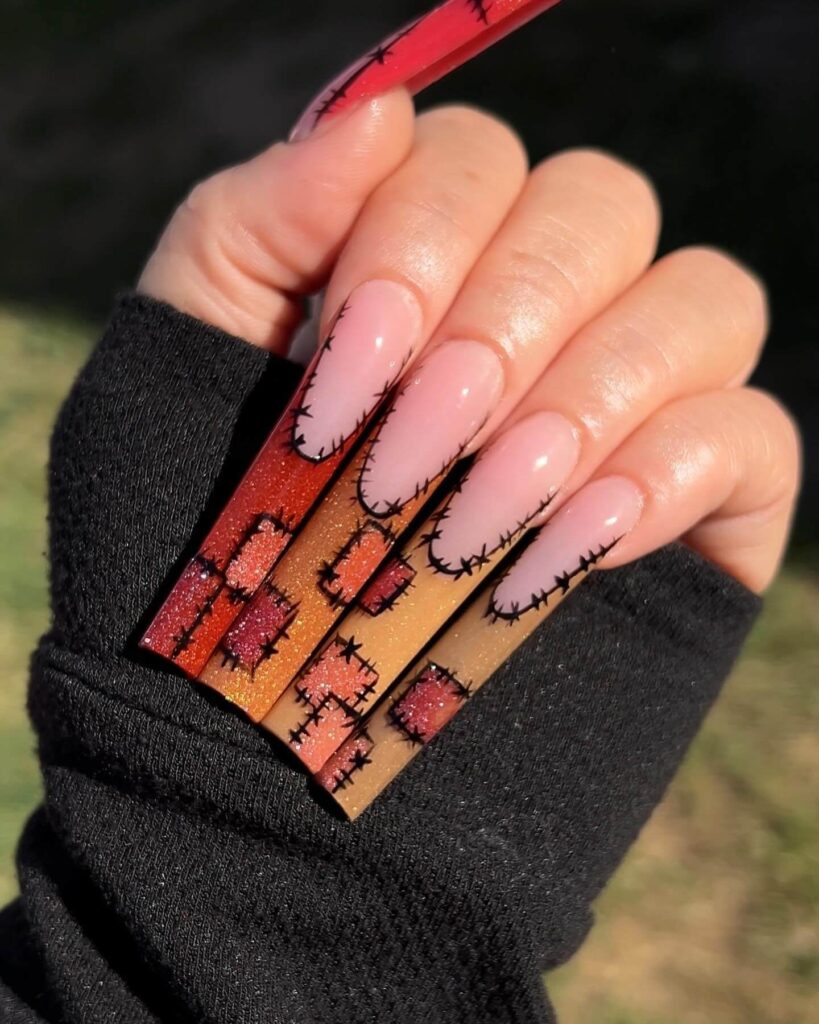 Chic fall french tip nails featuring warm, autumn-inspired colors with elegant, minimalist designs.