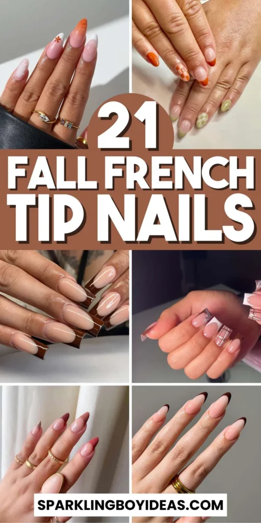 Chic fall french tip nails featuring warm, autumn-inspired colors with elegant, minimalist designs.