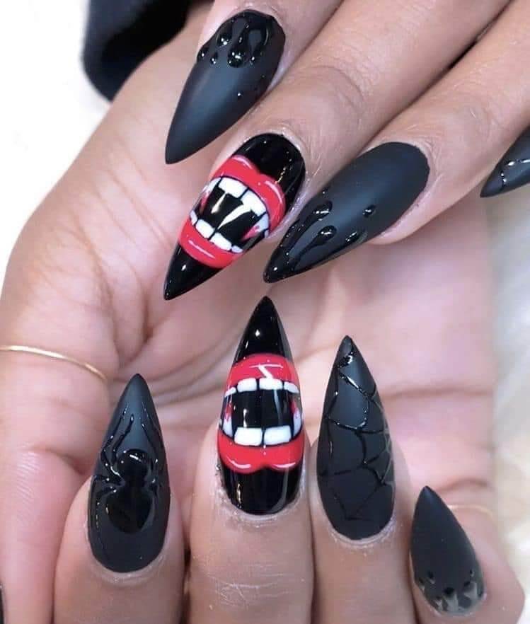 horror nails featuring creepy Halloween nails, zombie nails, and horror movie themed nails with eerie details.