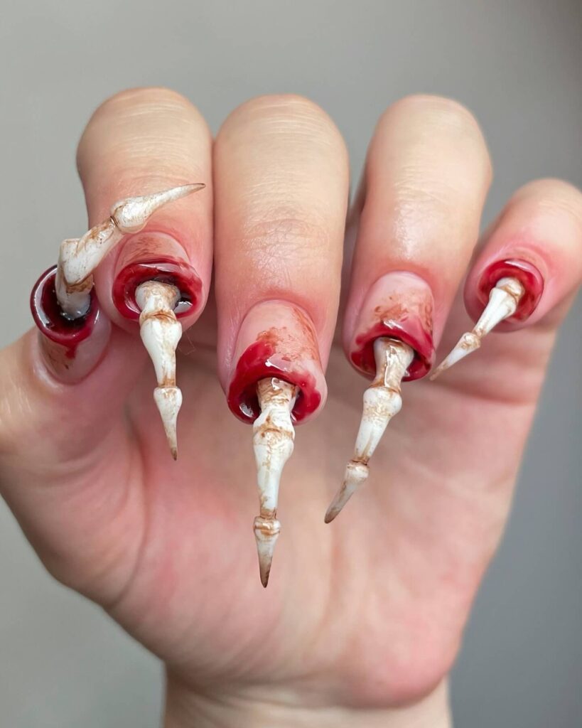 horror nails featuring creepy Halloween nails, zombie nails, and horror movie themed nails with eerie details.