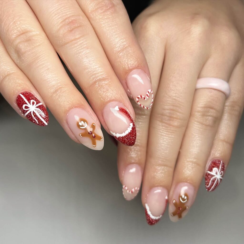 Christmas nail designs featuring snowflakes, reindeer nails, and Christmas tree nail art, perfect for the holiday season.