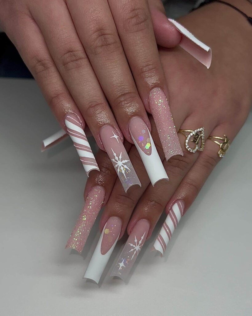 Christmas nail designs featuring snowflakes, reindeer nails, and Christmas tree nail art, perfect for the holiday season.