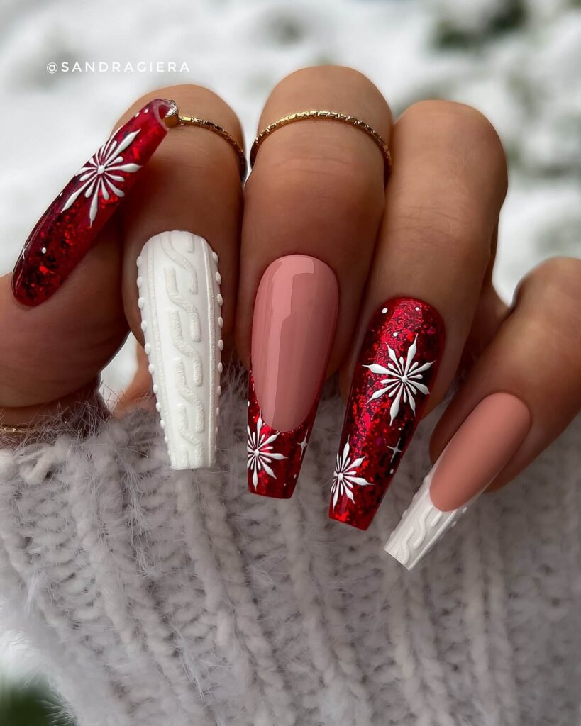 Christmas nail designs featuring snowflakes, reindeer nails, and Christmas tree nail art, perfect for the holiday season.