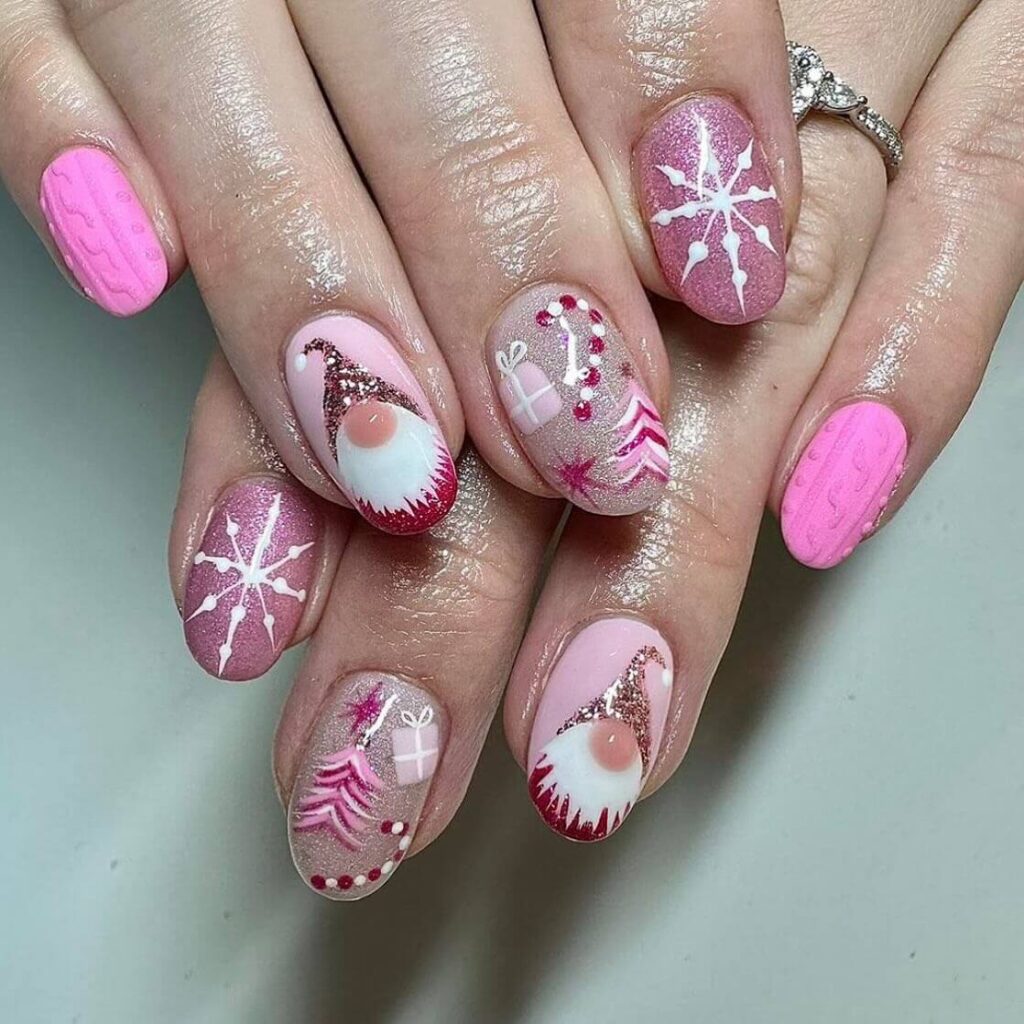 Christmas nail designs featuring snowflakes, reindeer nails, and Christmas tree nail art, perfect for the holiday season.