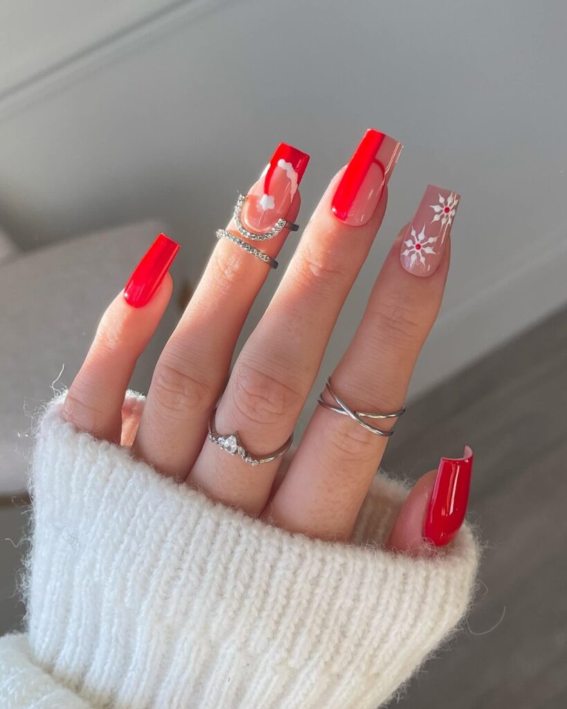 Christmas nail designs featuring snowflakes, reindeer nails, and Christmas tree nail art, perfect for the holiday season.