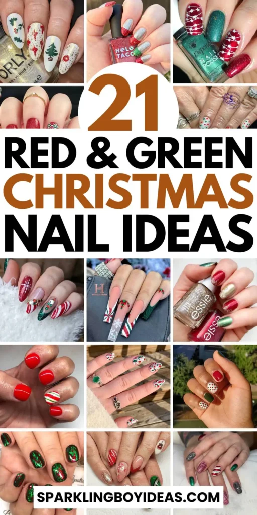 Elegant red and green Christmas nails perfect for winter season