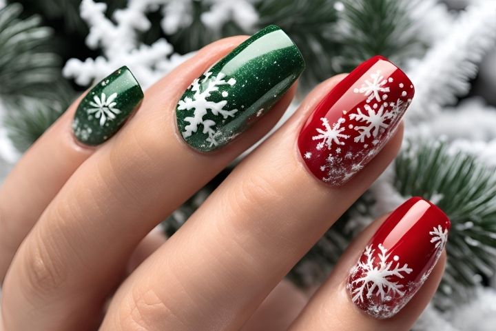 Elegant red and green Christmas nails perfect for winter season