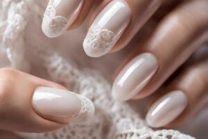 Elegant milky French nails with soft creamy tips, perfect for a timeless and sophisticated look.